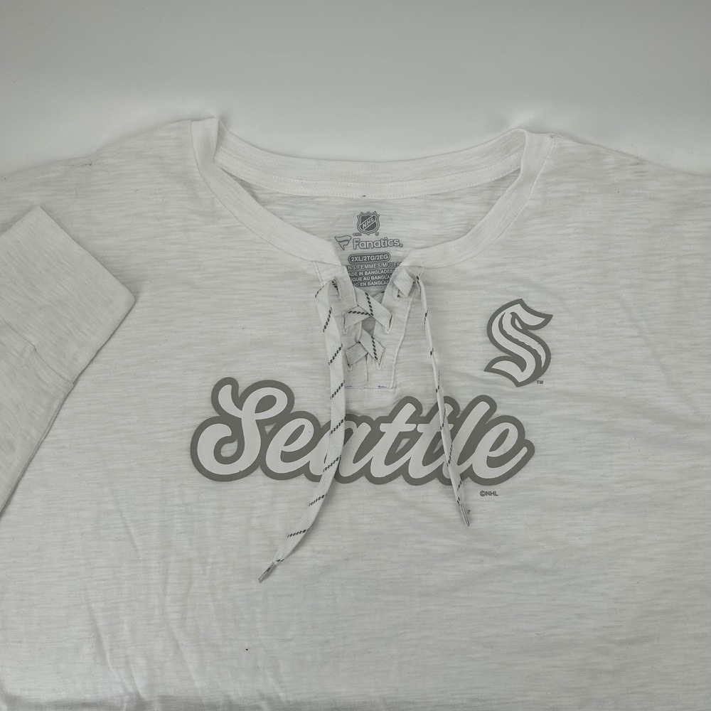 Fanatics Seattle Kraken Shirt Womens 2XL White Lace Up Long Sleeve NWT NHL